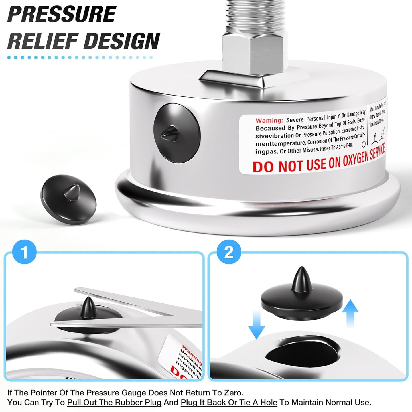 MEANLIN MEASURE 0~50Psi Liquid Filled Pressure Gauge Stainless Steel with 316 Stainless Steel Joint 1/4" NPT 2.5" FACE DIAL for Pool Sand Filter Water Oil Air Pressure Test Center Back Mount