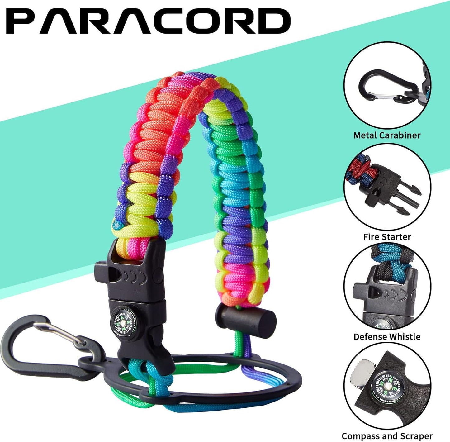 64OZ Insulated Water-Bottle with Paracord-Handle - Half Gallon Water Bottle Jug with Straw & Spout Lids, Bottle Sleeve & Boot, Keep Cold-48h Hot-24h for Fitness Camping Hunting, Hiking