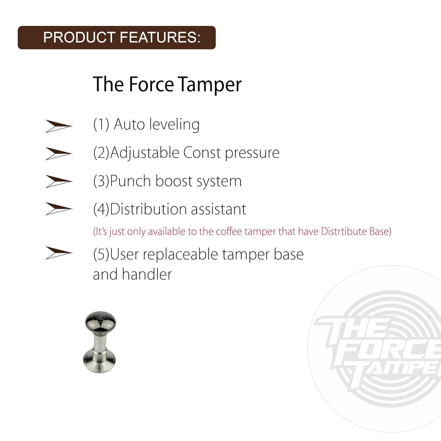 The Force Tamper Automatic Impact Adjustable Constant Pressure and Autoleveling Coffee Tamper Black Mirror Jellyfish AL Handle Set Pro (Ripple-Distribute, 58.35mm)