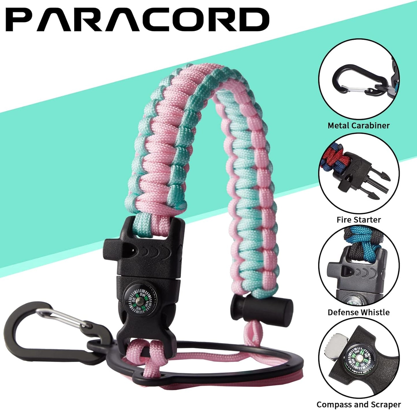 32oz Stainless Steel Water Bottle -w/Paracord Handle, Straw & Spout Lids, Bottle Sleeve, Reusable Metal Thermo Keep Cold-48h & Hot-24h, Wide Mouth Double-Wall Vacuum Flasks for Sports Fitness