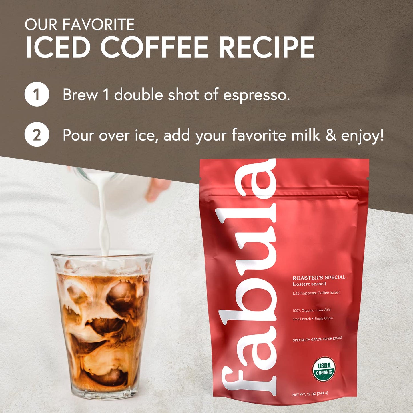 Fabula Coffee Half-Caff Medium Roast Whole Beans - Organic - Low Acid - Single Origin - Non-GMO - Mold Free - 12 Ounces