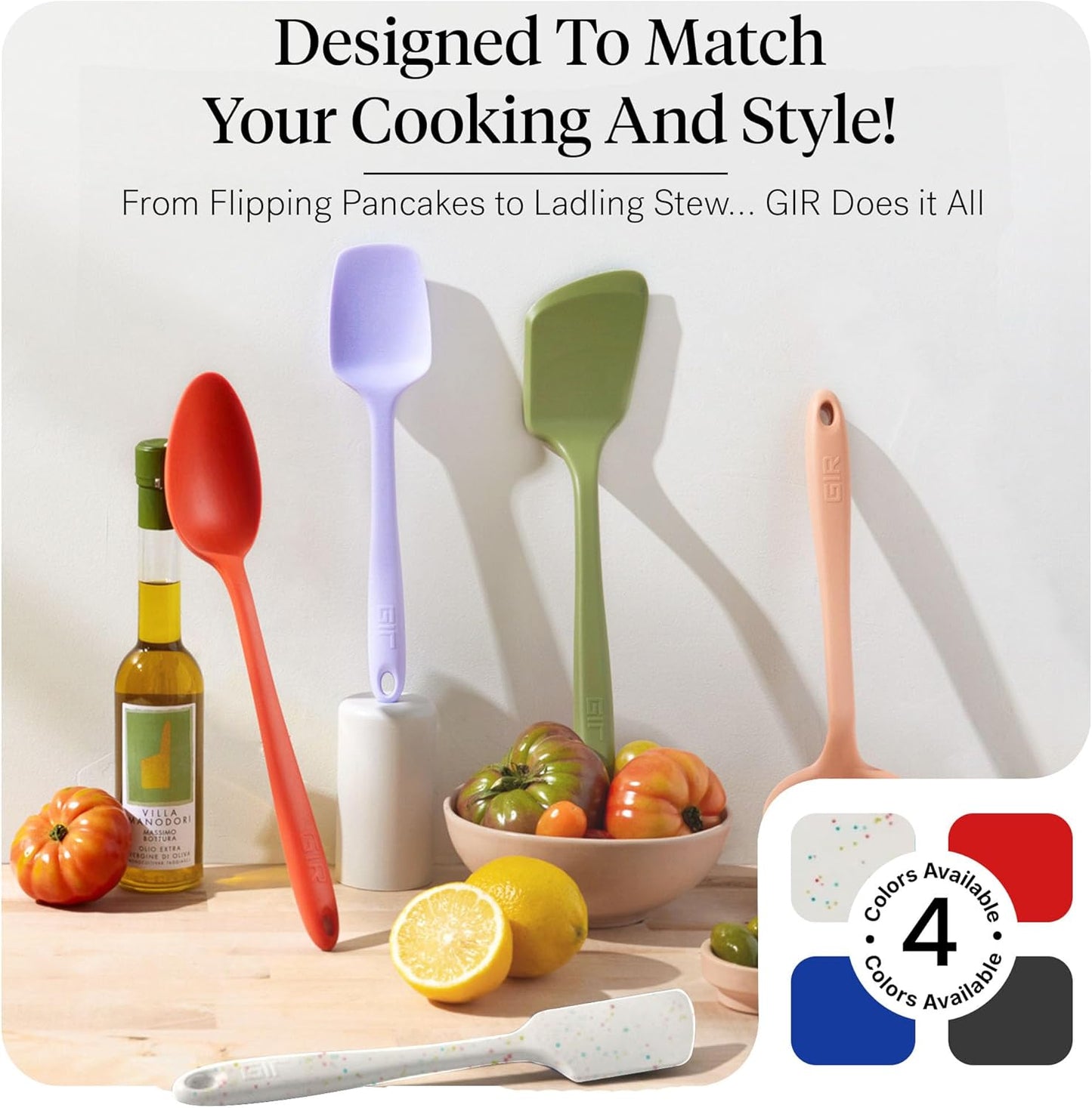 GIR: Get It Right 5-Piece All-Purpose Cooking Utensil Set - 11 in Party Confetti Color - Pharmaceutical-Grade Silicone Utensils - Heat-Resistant 425°F & Dishwasher-Friendly