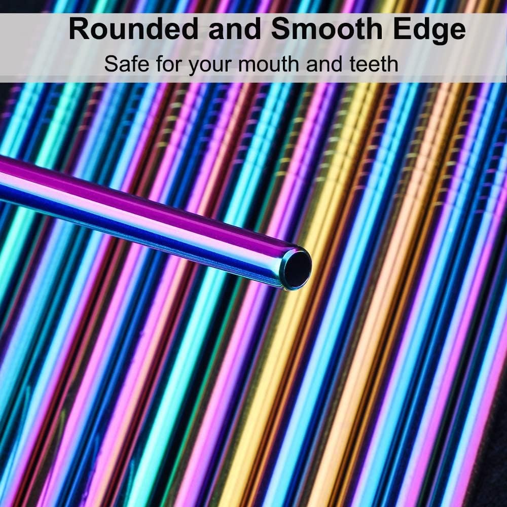 Vinaco Reusable Smoothie Straw, 0.4'' Extra Wide Stainless Steel Straw 10.5'' & 8.5'' Long colorful Straws, 6 Pack Metal Straw with 1 Reusable Straw Brush Cleaner for Milkshake, Smoothie, Bubble tea