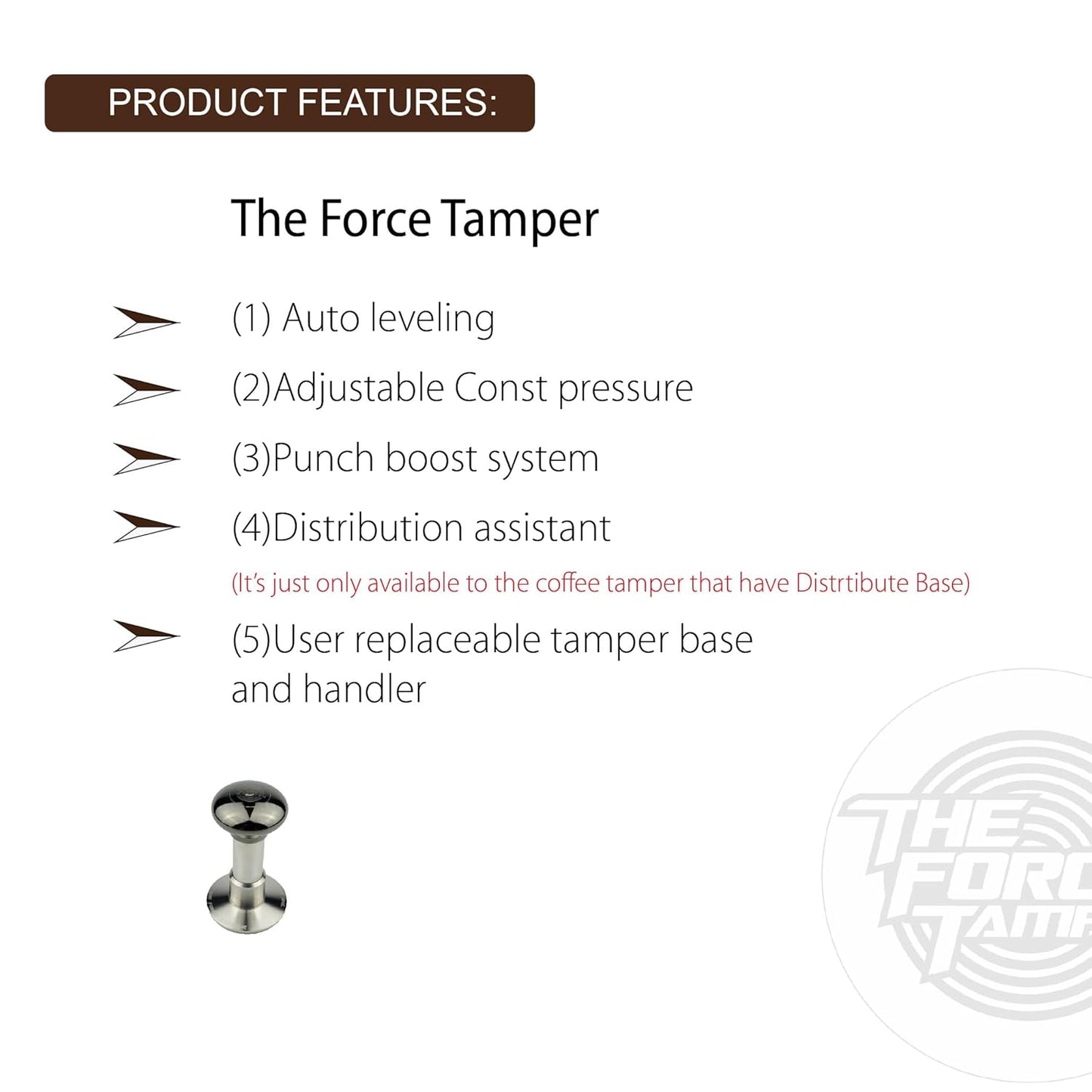 The Force Tamper Automatic Impact Adjustable Constant Pressure and Autoleveling Coffee Tamper Black Mirror Jellyfish AL Handle Set Pro (Flat-Distribute Set, 58.35mm)