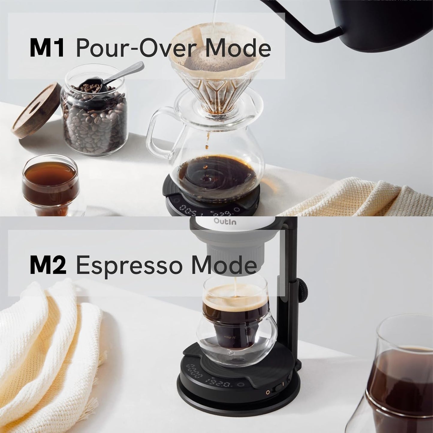 OutIn Claro Portable Coffee Scale, Espresso Scale 2kg/0.1g Accurate Measurement, Pour Over Coffee Scale Multiple Modes, Timer Function, Rechargeable, with Protective Bag