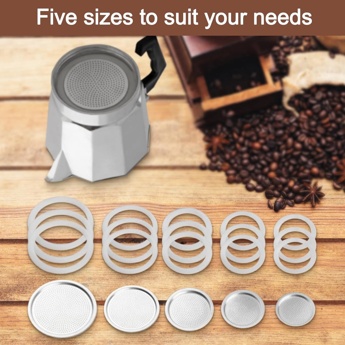 2/3/6/9/12 Cup Gasket & Filter For Stovetop Espresso Coffee Makers, Rubber Seal For Stove Top Coffee Maker Moka Pot, Silicone Gasket Seals, Espresso Machine Replacement Parts(12 cup)