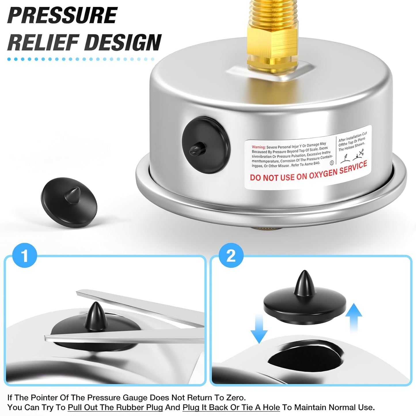 MEANLIN MEASURE 0~10Psi Stainless Steel 1/4" NPT 2.5" FACE DIAL with Reset Pointer Liquid Filled Pressure Gauge WOG Water Oil Air, Back Mount, with Brass Hex Bushing