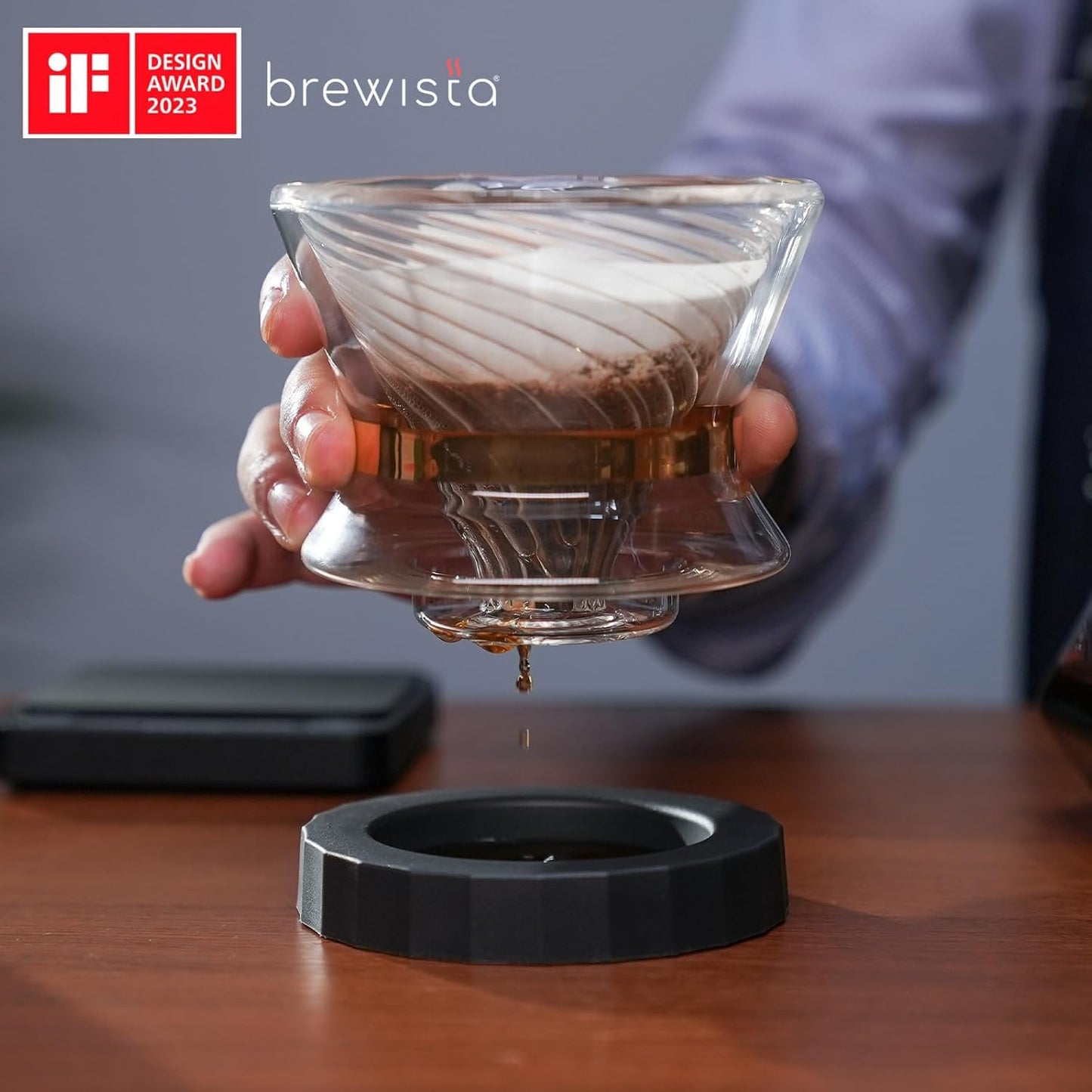 Brewista Tornado Duo Pour Over Coffee Dripper, Insulated Double Wall Glass, Easy-To-Clean Drip Coffee Maker for Home & Office(2-4 Cups)