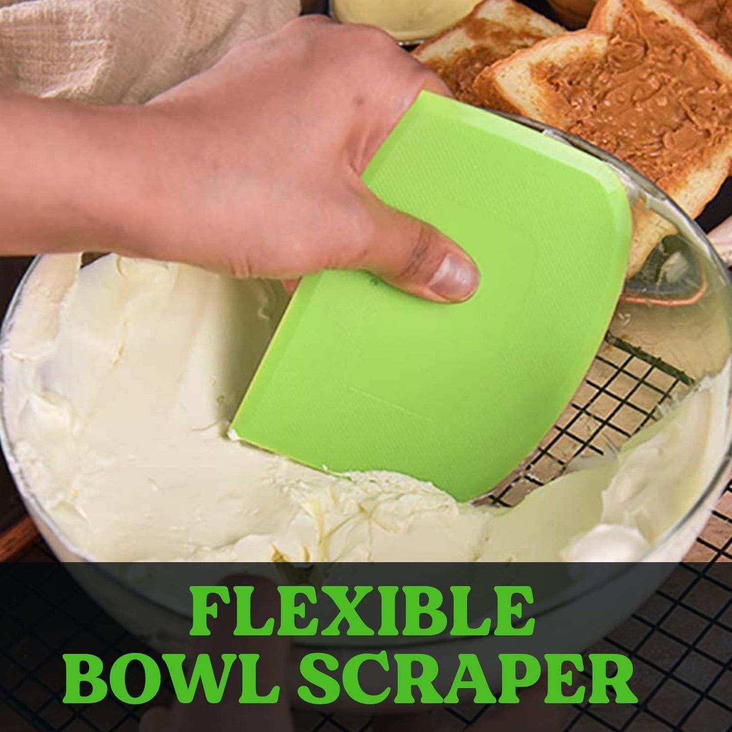 SURDOCA Dough Scraper Bench Scraper - 3P 4.7x3.7" Plastic Flexible Bowl Scraper, Sharp Edge & Angles Cake Scraper. Non-Slip Bakeware Decorating Tools Sculpting & Modeling Tools - White+Yellow+Green