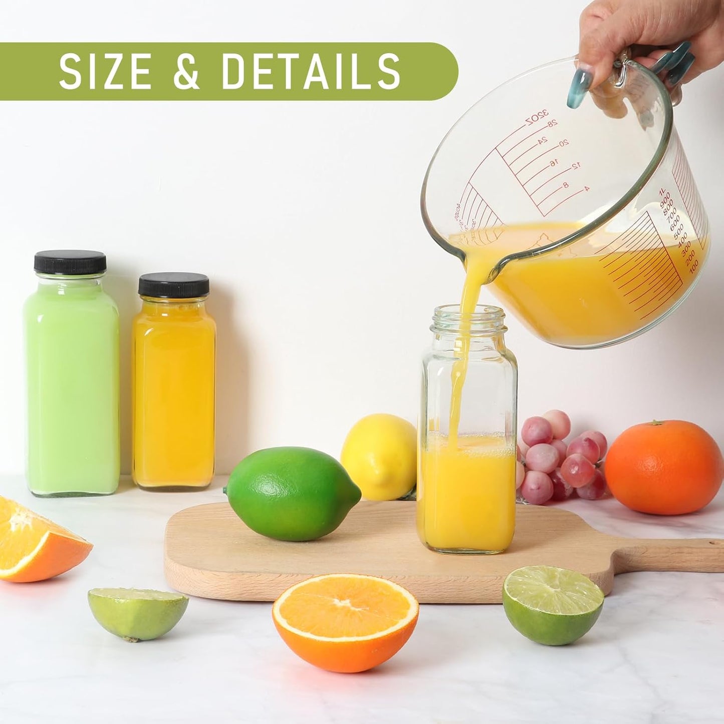 SZUAH 8 oz Glass Juice Bottles with Lids 6 Pack,Reusable Water Bottle,Juicing Bottles for Smoothies, Milk, Storage, Small and portable(240ml,Set of 6)
