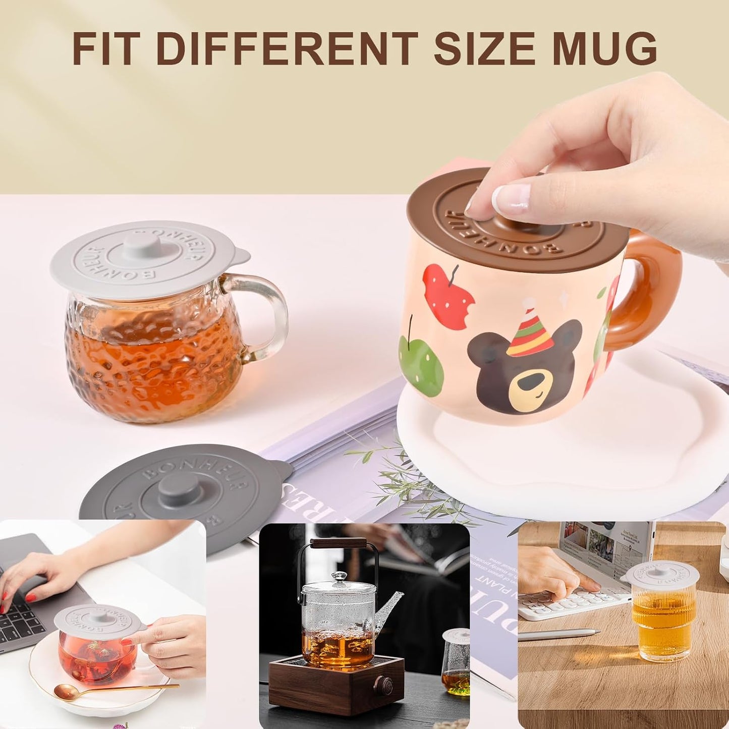 Silicone Cup Covers (Set of 3) , Multicolored Silicone Lids for Mugs, Cups, Tea Pots,Flexible Mug Covers,Hot Cup Lids for Coffee & Tea