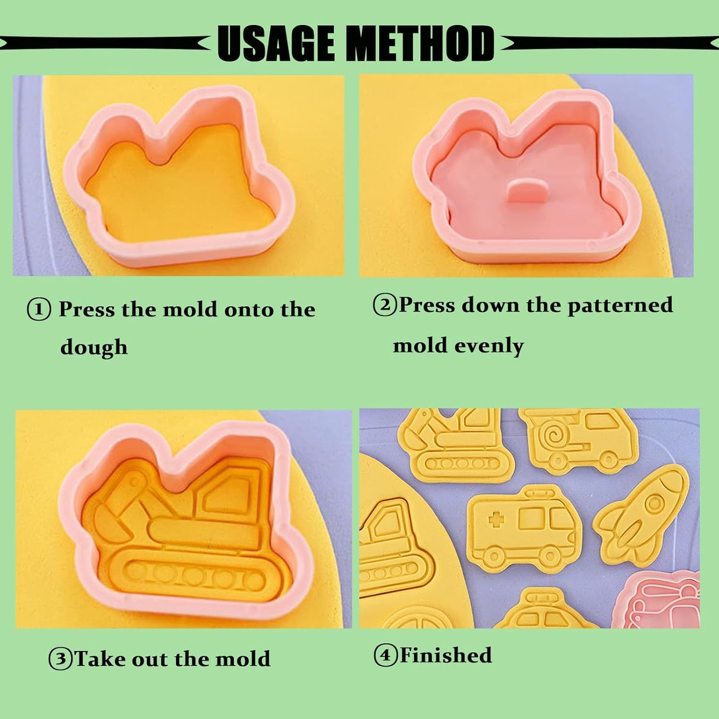 8Piece Vehicle Cookie Cutters Set,3D Transport-Themed Plastic Baking Molds for Cookies, Fondant, Cheese โ Includes Plunger Stamp for Embossing (E)