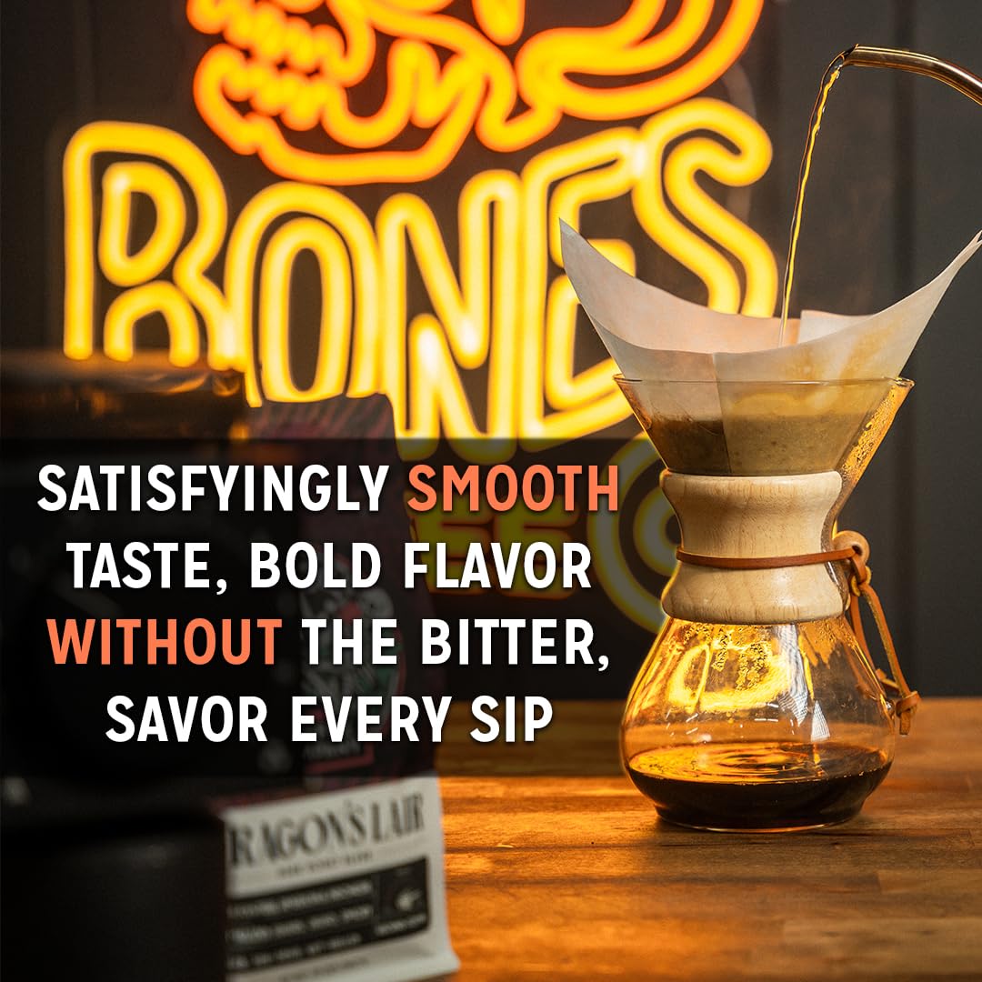 Bones Coffee Company Blueberry Blast Cake, Blueberry Pancakes Flavored Coffee, Medium Roast Low Acid Arabica Beans Compatible with Auto drip and French Press Coffee Maker, 12 Oz Ground