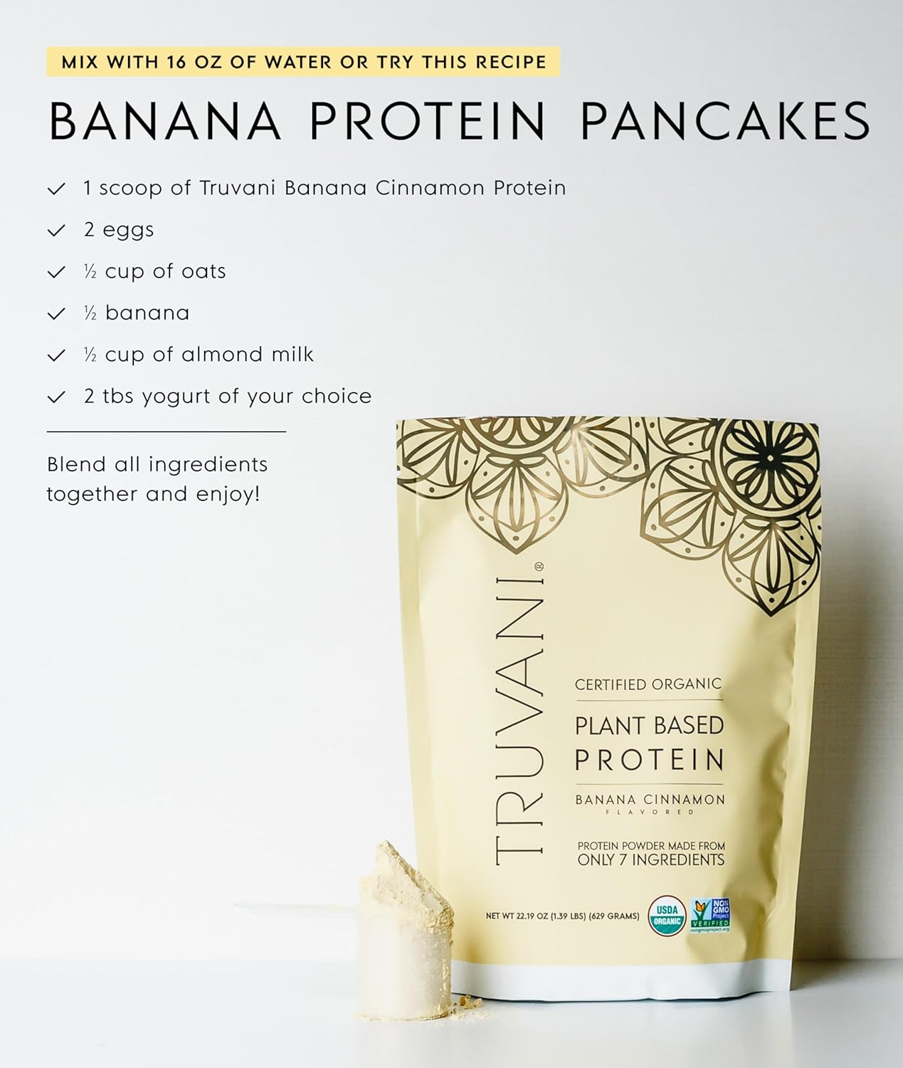Truvani Vegan Pea Protein Powder | Banana Cinnamon | 20g Organic Plant Based Protein | 1 Serving | Keto | Gluten & Dairy Free | Low Carb | No Added Sugar