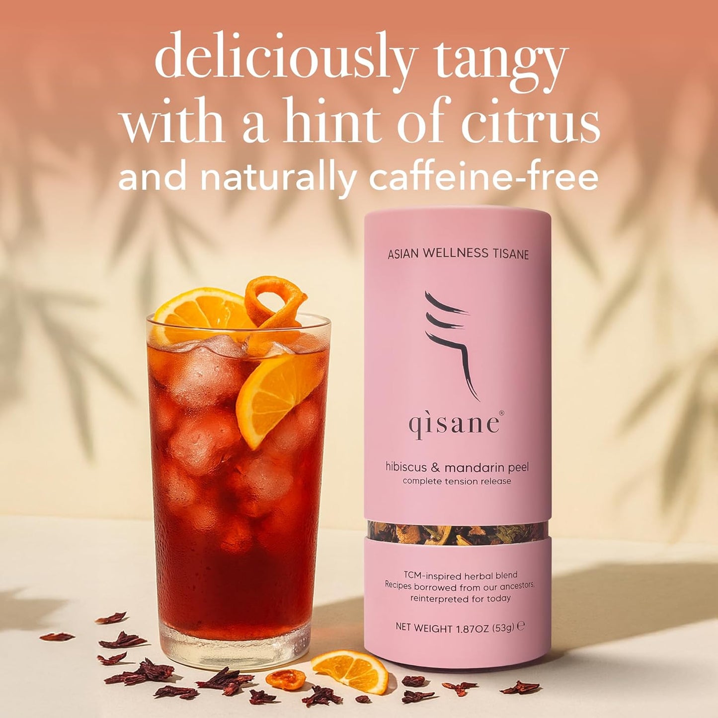 qìsane Organic Hibiscus Tea Bags with Mandarin Peel - Loose Leaf Hibiscus Tea, Organic Licorice Root, Cassia Seeds - Tangy Citrus Flavor to Help Support Strain and Tension - 10 sachets (~30 cups)