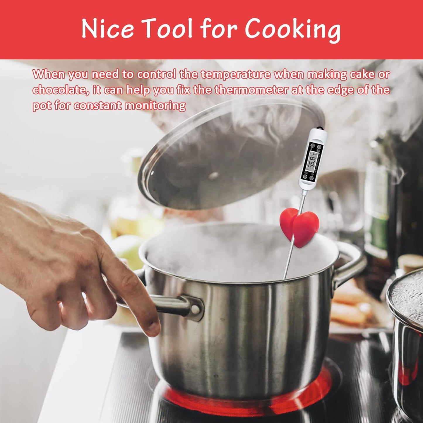 2Pcs Thermometer Pot Clip Holder, Windspeed Red Candy Thermometer Pot Clip Holder for Digital Thermometer Holder for Candle Soap Jam Candy Milk Chocolate Cooking(No Thermometer Include)