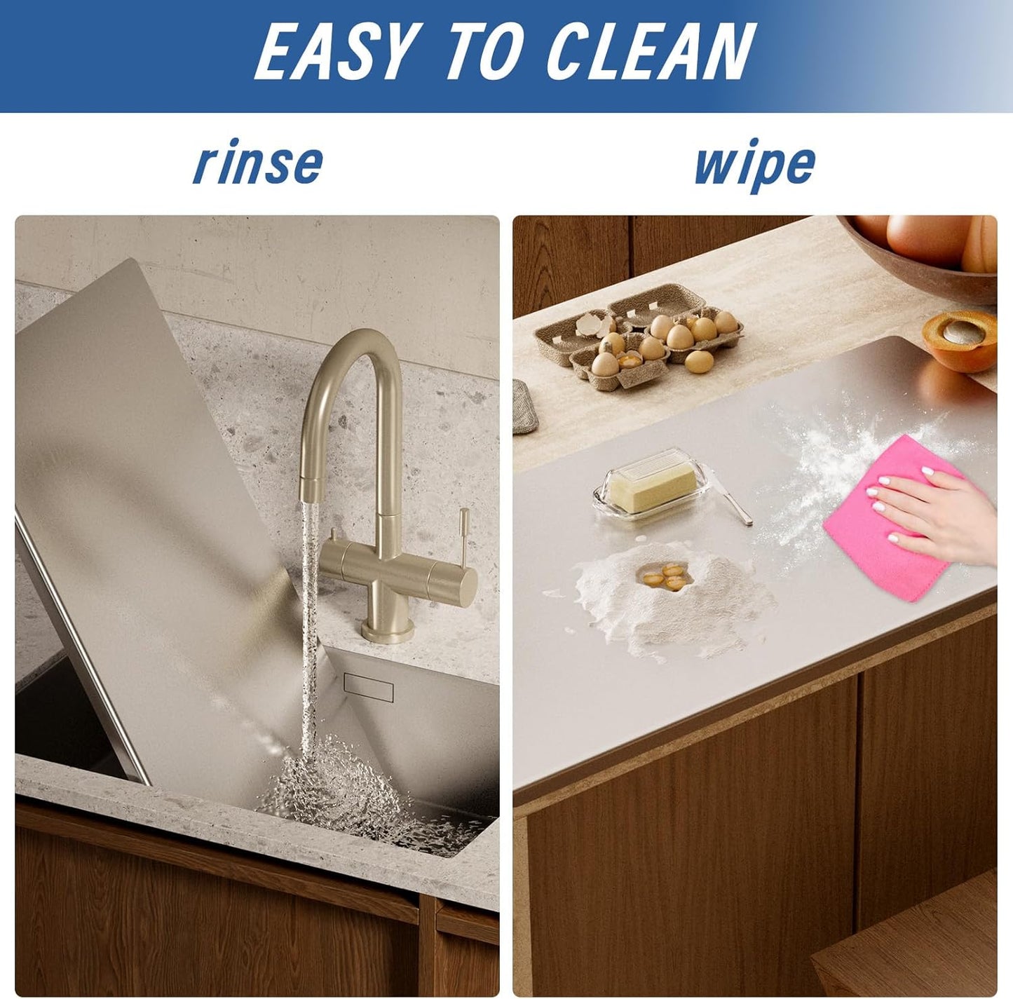 304 Stainless Steel Cutting Board with Rolling Pin&Non-Slip Mat, Cutting Chopping Boards with Lip Large Heavy Duty Baking Board for Meat Vegetables Fruits Cheese Bread Pastry- 35.4”L x 19.7”W