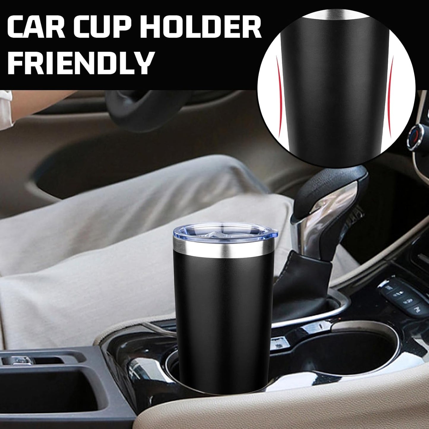 20oz Tumbler with Lid Double Wall Vacuum Insulated Travel Coffee Mug Stainless Steel Thermal Cup Powder Coated Sturdy Coffee Tumbler for Hot and Cold Beverage (Black,1)
