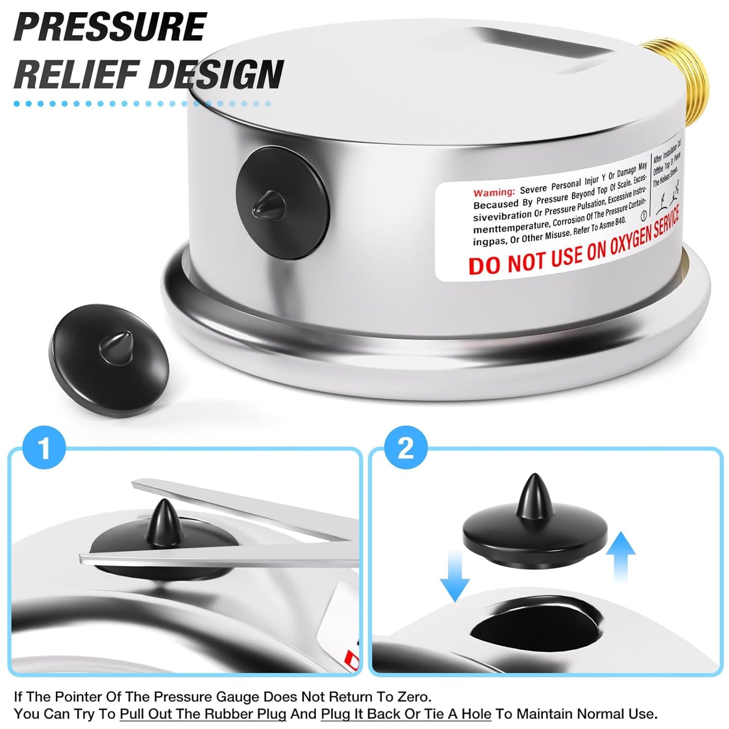 MEANLIN MEASURE 0~60Psi Stainless Steel 1/4" NPT 2.5" FACE DIAL Liquid Filled Pressure Gauge, Pool Sand Filter Pressure Test Lower Mount, with 1/2" NPT and 3/8" NPT Hex Bushing