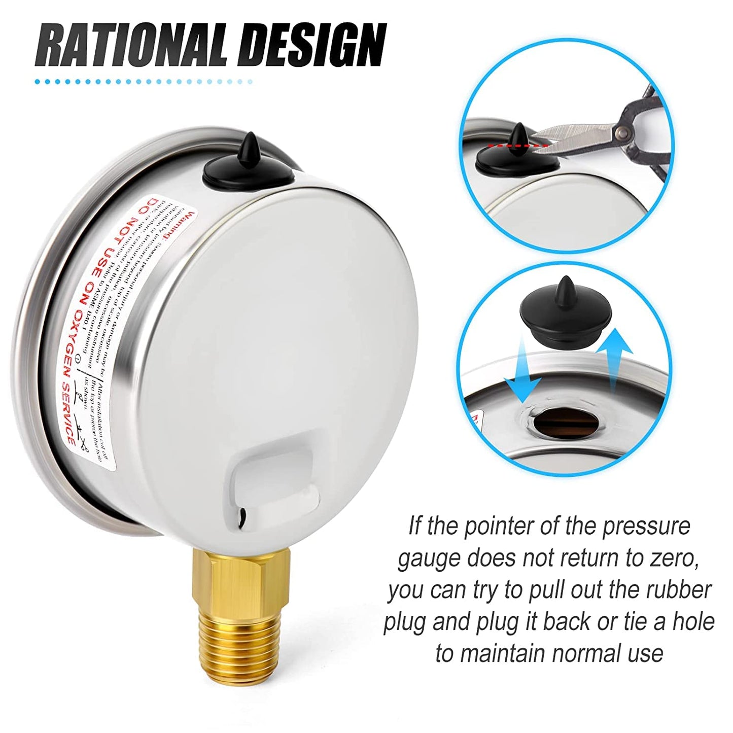 MEANLIN MEASURE 0~100Psi Stainless Steel 1/4" NPT 2.5" FACE DIAL Liquid Filled Pressure Gauge WOG Water Oil Air Back Mount (Pack of 2), with 1/2" NPT and 3/8" NPT Hex Bushing