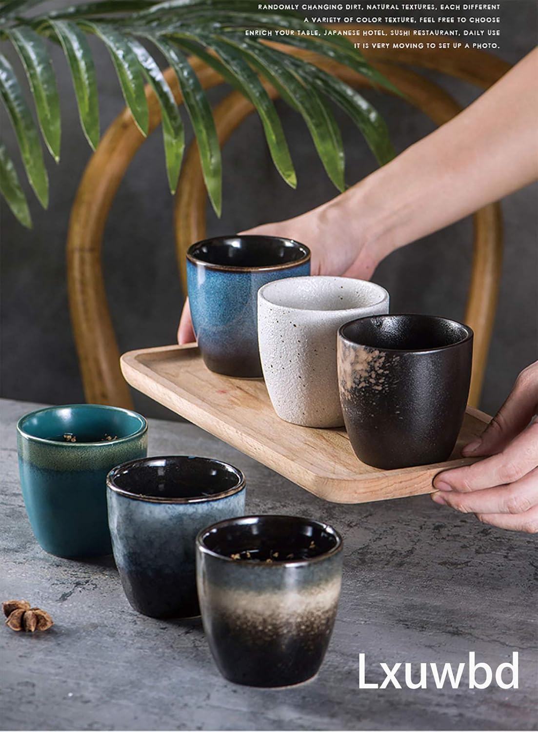 Ceramic Tea Cup, Kung Fu Tea set, Coffee Cup, Yerba Mate Set 4-piece companion cup set(Blue)