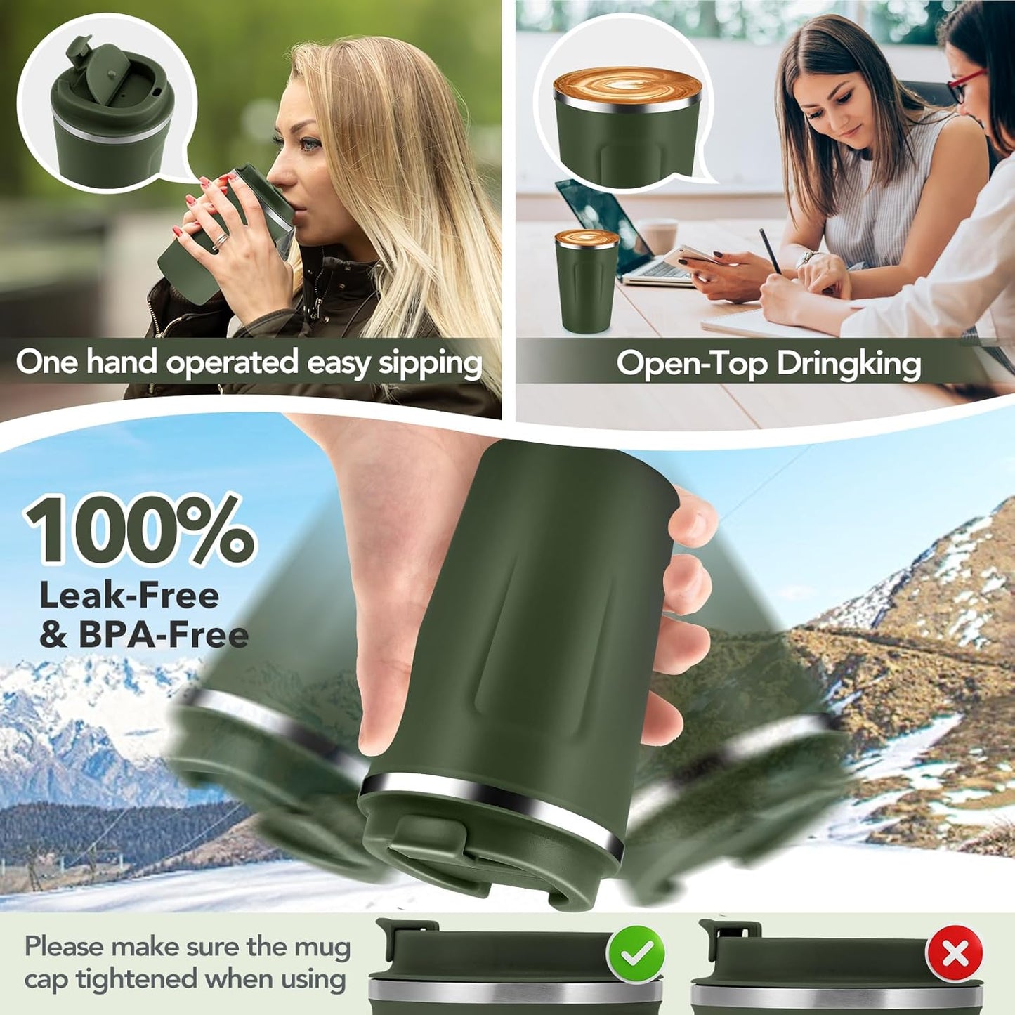 Volhoply 12 oz Double Wall Insulated Vacuum Travel Coffee Mug with Flip Lid Bulk 8 Pack,Reusable Stainless Steel Leak Proof Coffee Cup,Portable Cafe Thermal Tumbler for Hot Drinks(Assort Color,8 Set)