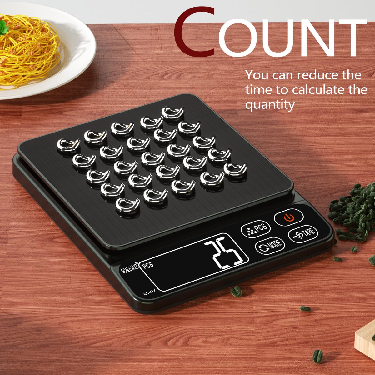 Mini Scale,6.6lb Scale for Grams,Digital Scale Food,Cooking Scale and Food Scales for Kitchen,Food Scale Grams and Ounces,Grams Scale,7Units,Auto Off,Tare,PCS,LCD Display