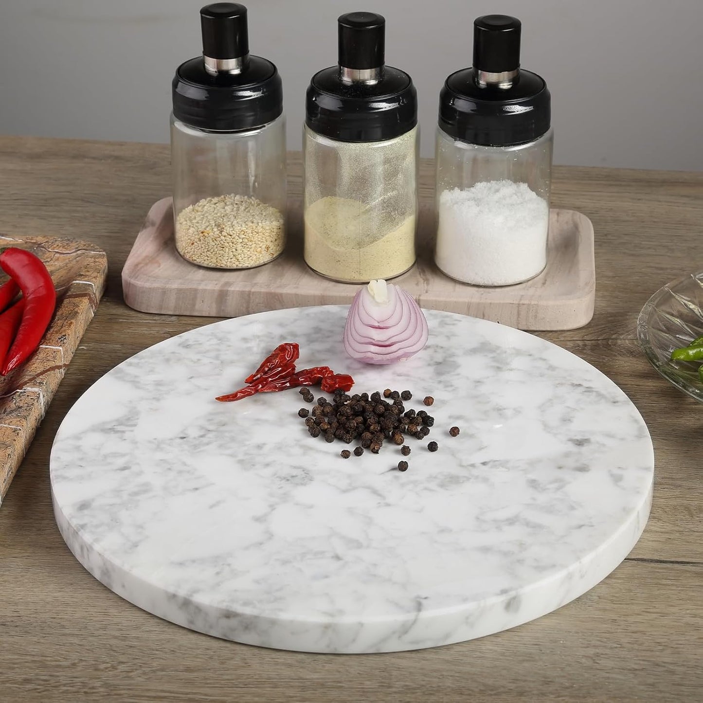 Koville Italian Natural Marble Cutting Board for Kitchen, 11inch Round Hand Crafted Marble Slab for Cheese, Charcuterie, Pastry Board - Wedding Gift, House Warming Gift(Bianco Carrara)