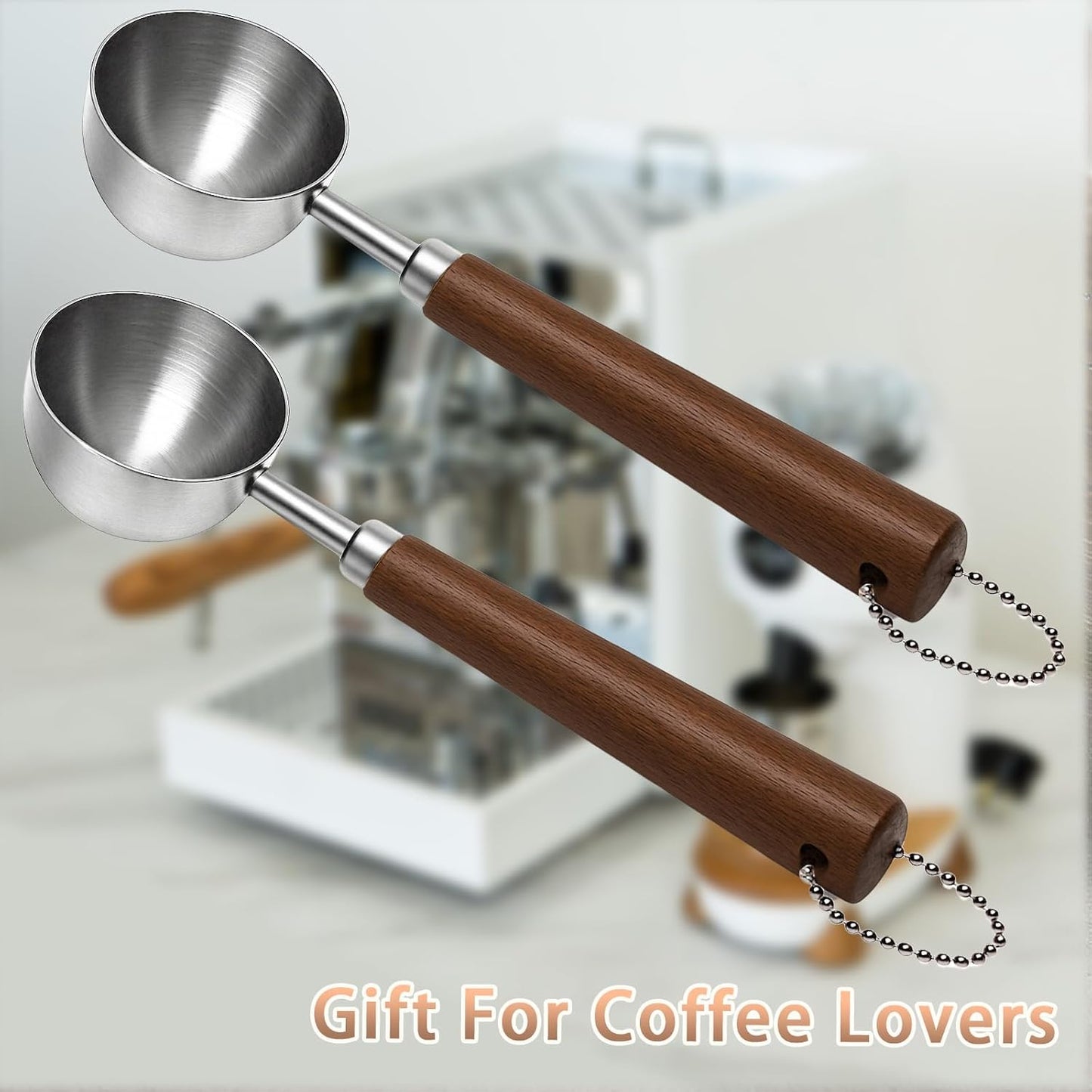 2PCS Vintage Coffee Measuring Spoon, 30ml/10g Capacity coffee scoop for ground coffee、Coffee Beans And Tea,304 Stainless Steel coffee spoons with long Wooden Handle(Silver)