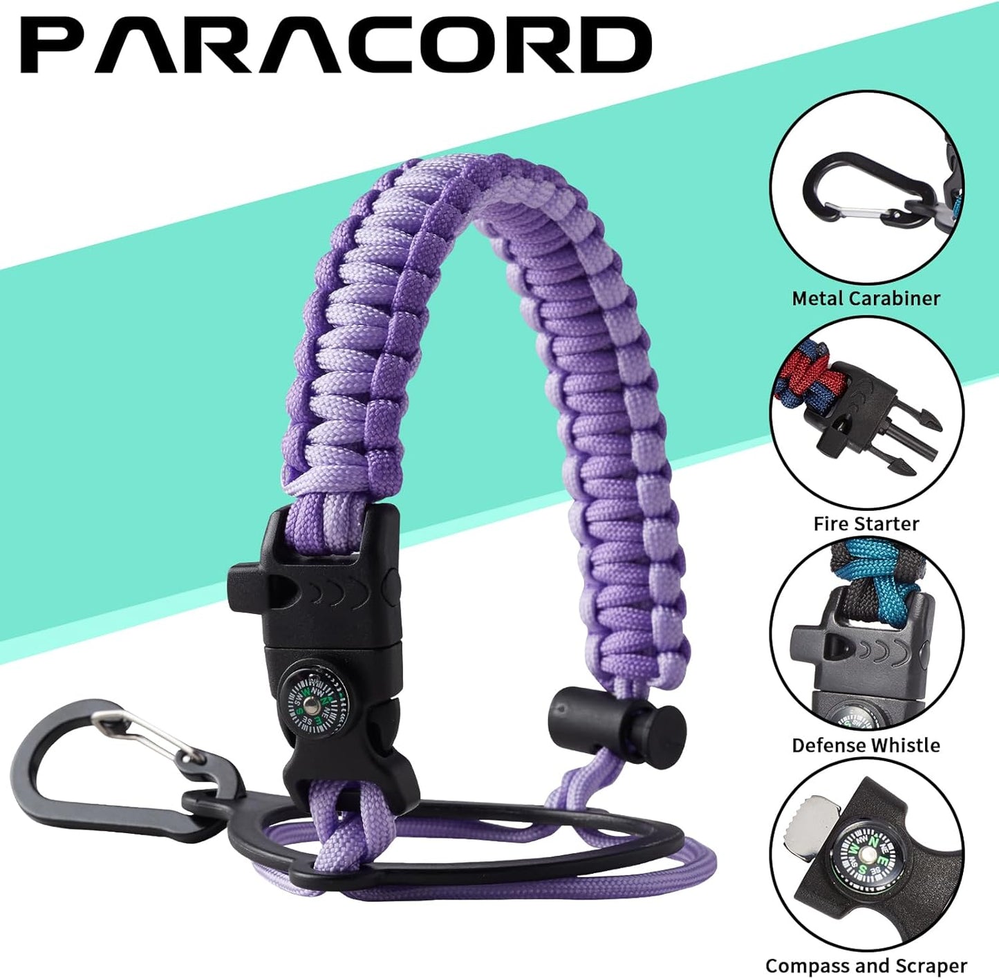 Insulated Water Bottle 32 oz - with Straw & Pop-up Spout Lid, Paracord Handle, Carrier Shoulder Strap, Protective Boot, Wide Mouth Double Walled Vacuum Insulated Gym Water Bottle for Women