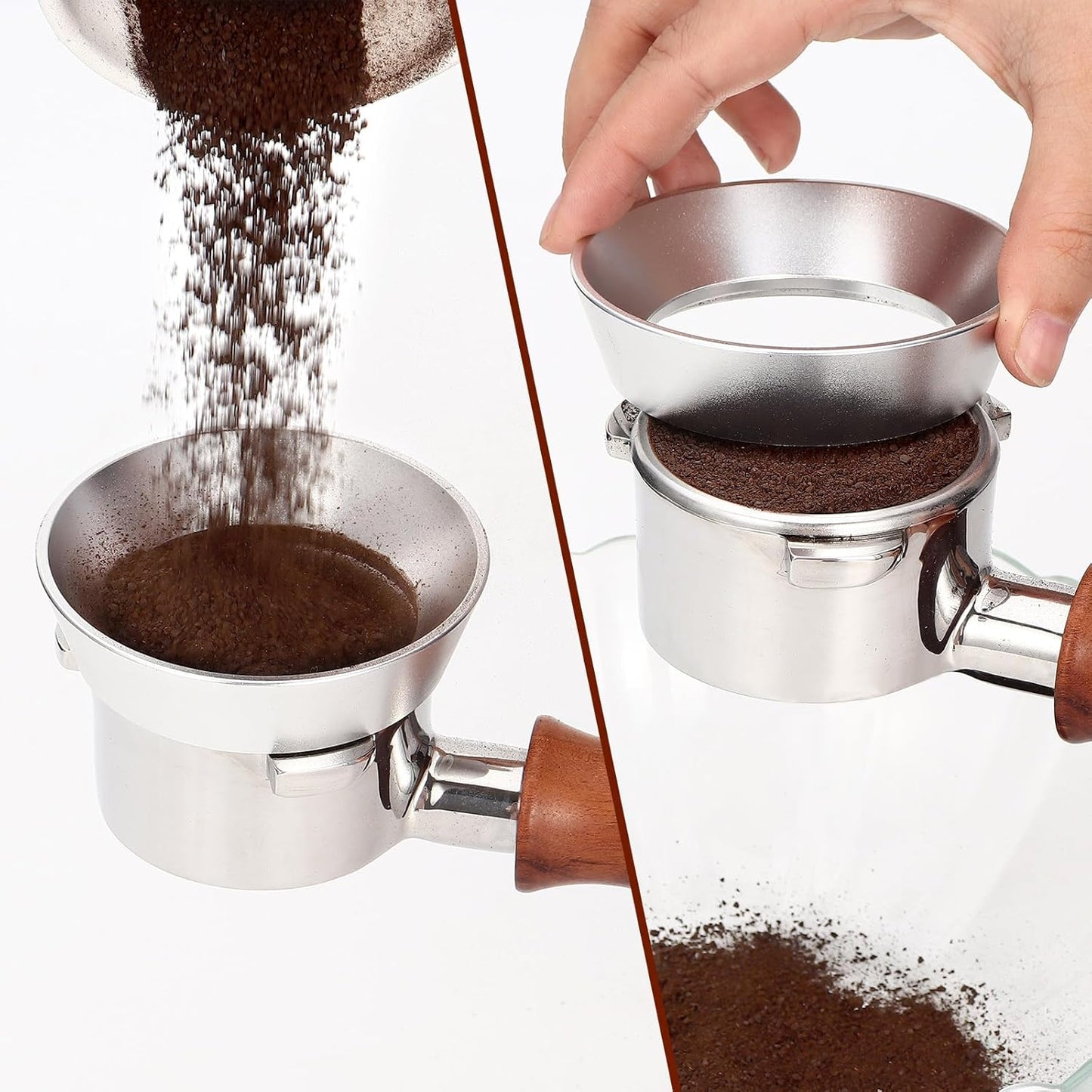 54mm Silver Magnetic Dosing Funnel, Lightweight Coffee Machine Dosing Ring with 9 Magnets, Aluminum Espresso Funnel, Ultra-Strong Adsorption Force