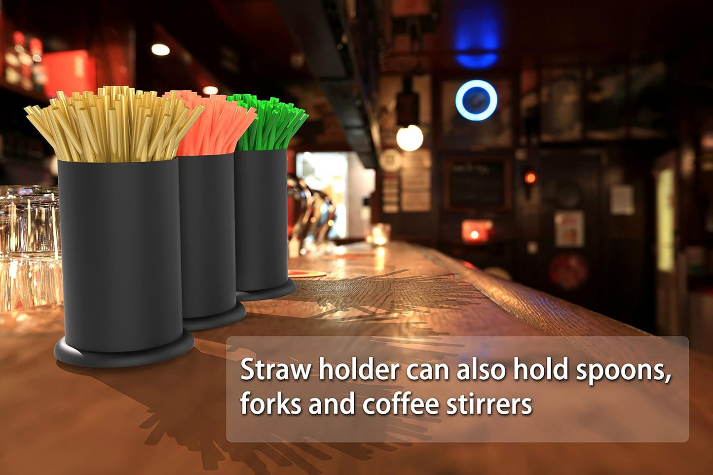 MyLifeUNIT Straw Holder Dispenser, Stainless Steel Kitchen Utensil Organizer 6.7" x 4.9", Black