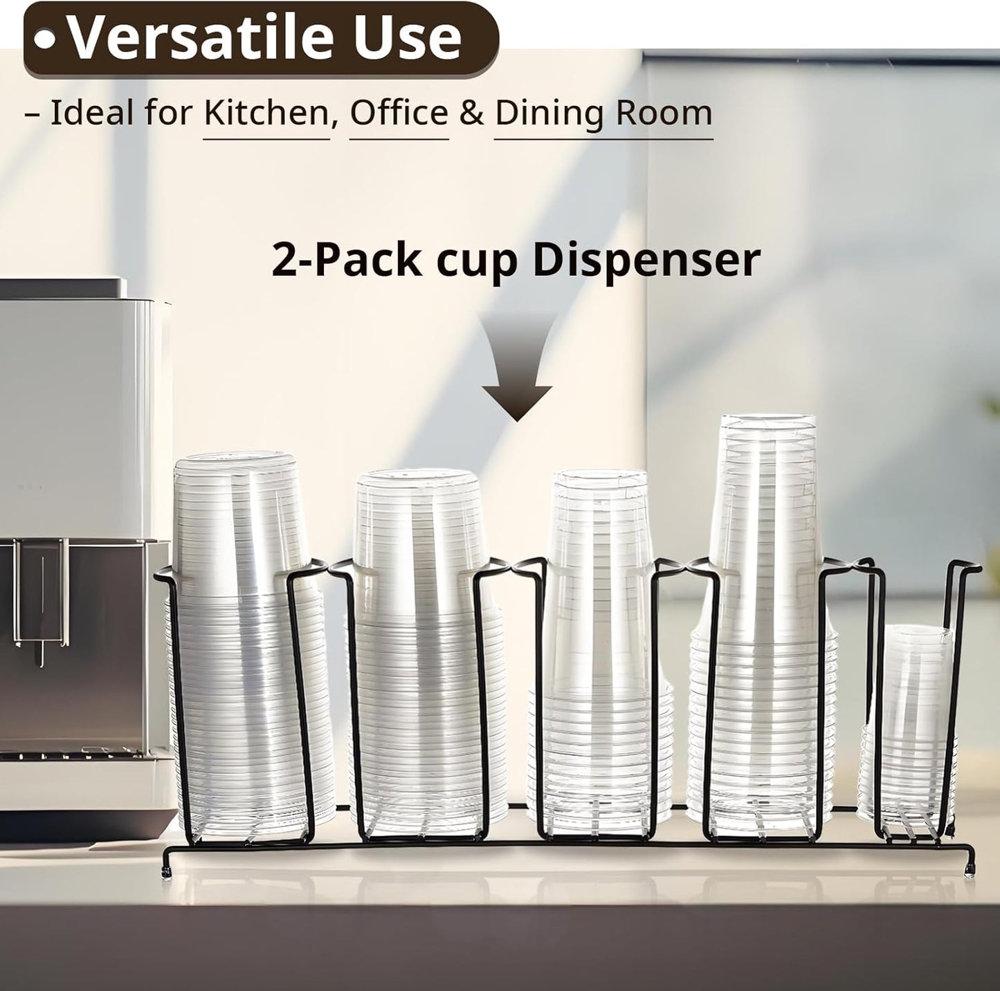 Maxdot 2 Pcs 5 Section Coffee Cup Organizers 23 x 5 x 8.5 Inch Wire Rack Coffee Cup and Lid Holder Black Iron Lid Dispenser Countertops Organizer for Kitchen Storage Essentials