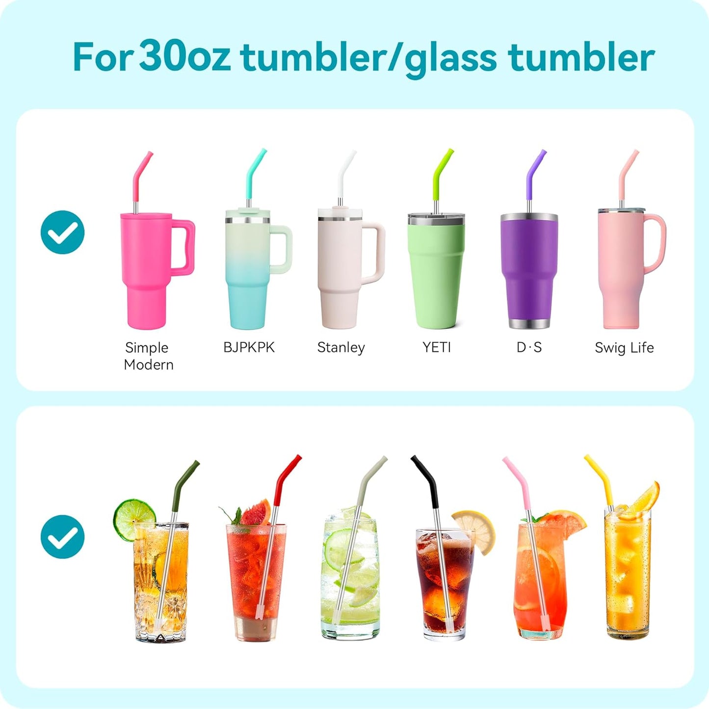 30oz Metal Straws for Stanley 30oz Cup, 4 PCS Stainless Steel Reusable Drinking Straw for YETI, STANLEY, US Acrylio, BJPKPK, Simple Modern and so on