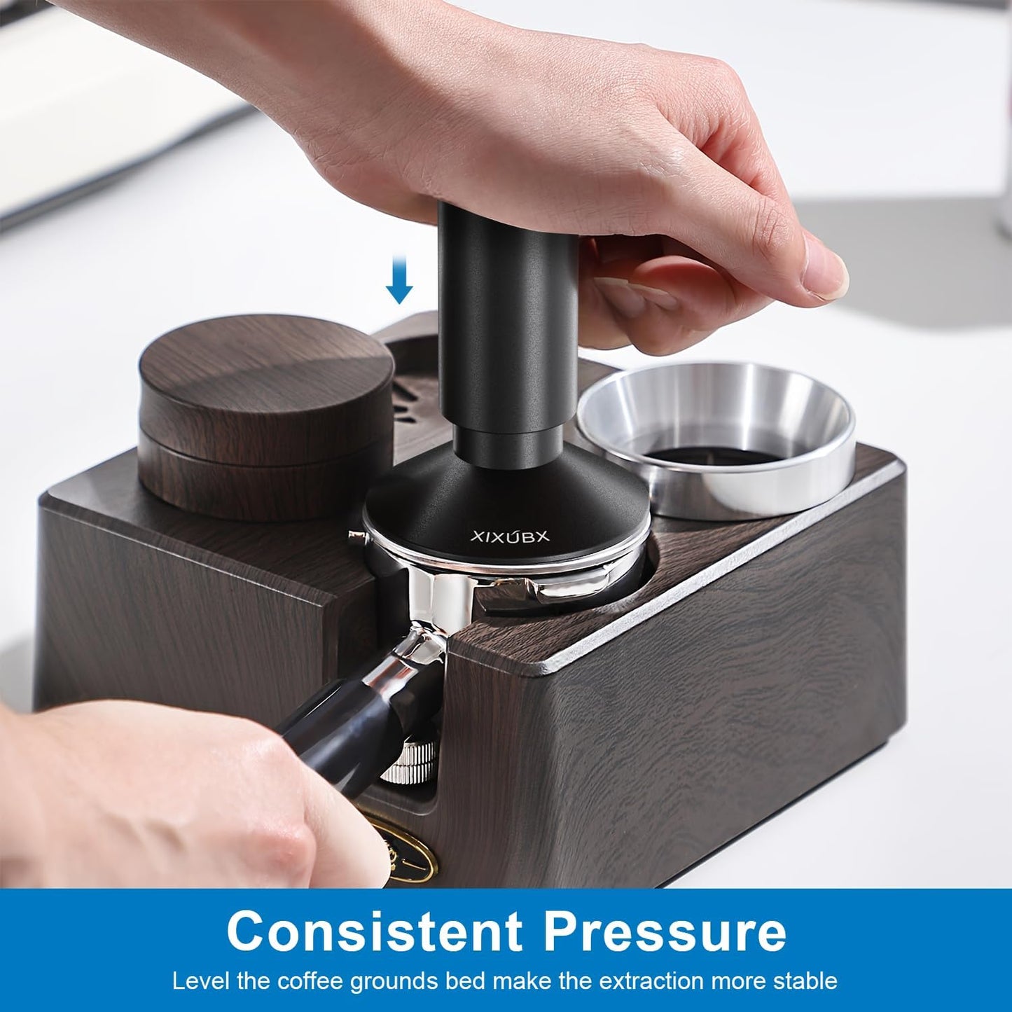51mm Espresso Tamper & Magnetic WDT Tool, Barista Cofee Tamper with Spring Loaded, Anodized Aluminum Alloy Handle, Stainless Steel Corrugated Base with Cover for Portafilter Basket