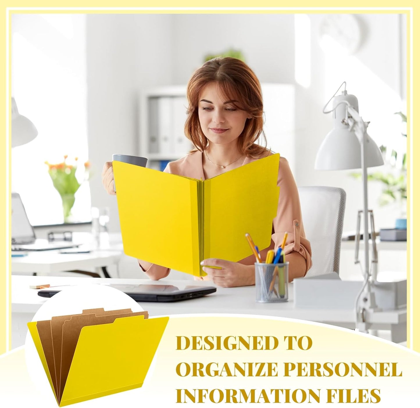 48 Pcs Classification Folders Letter Size, Back to School Supply for Teacher, Student, 3 Dividers Pressboard File Folder Bulk with 2 Fasteners, 3.5 Inch Expanding File Organizer (Yellow)
