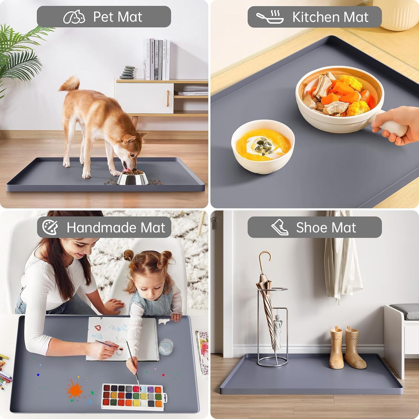 FLATO Waterproof Under Sink Mat 25" x 19" Shelf Liner for Kitchen and Bathroom, Cabinet Protector, Organizers and Storage, Flexible Silicone Drip Tray