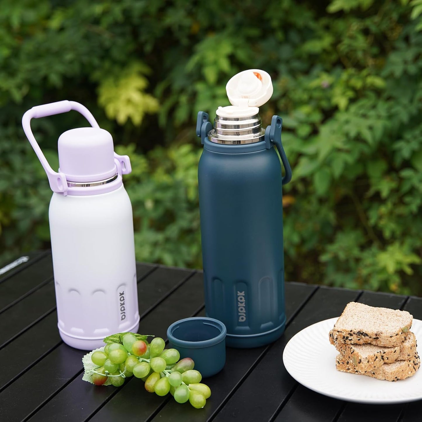 BJPKPK Insulated Water Bottle 40oz Stainless Steel Water Bottles with Handle and Cup Lid Vacuum Insulated Metal Thermos for Traveling,Laguna