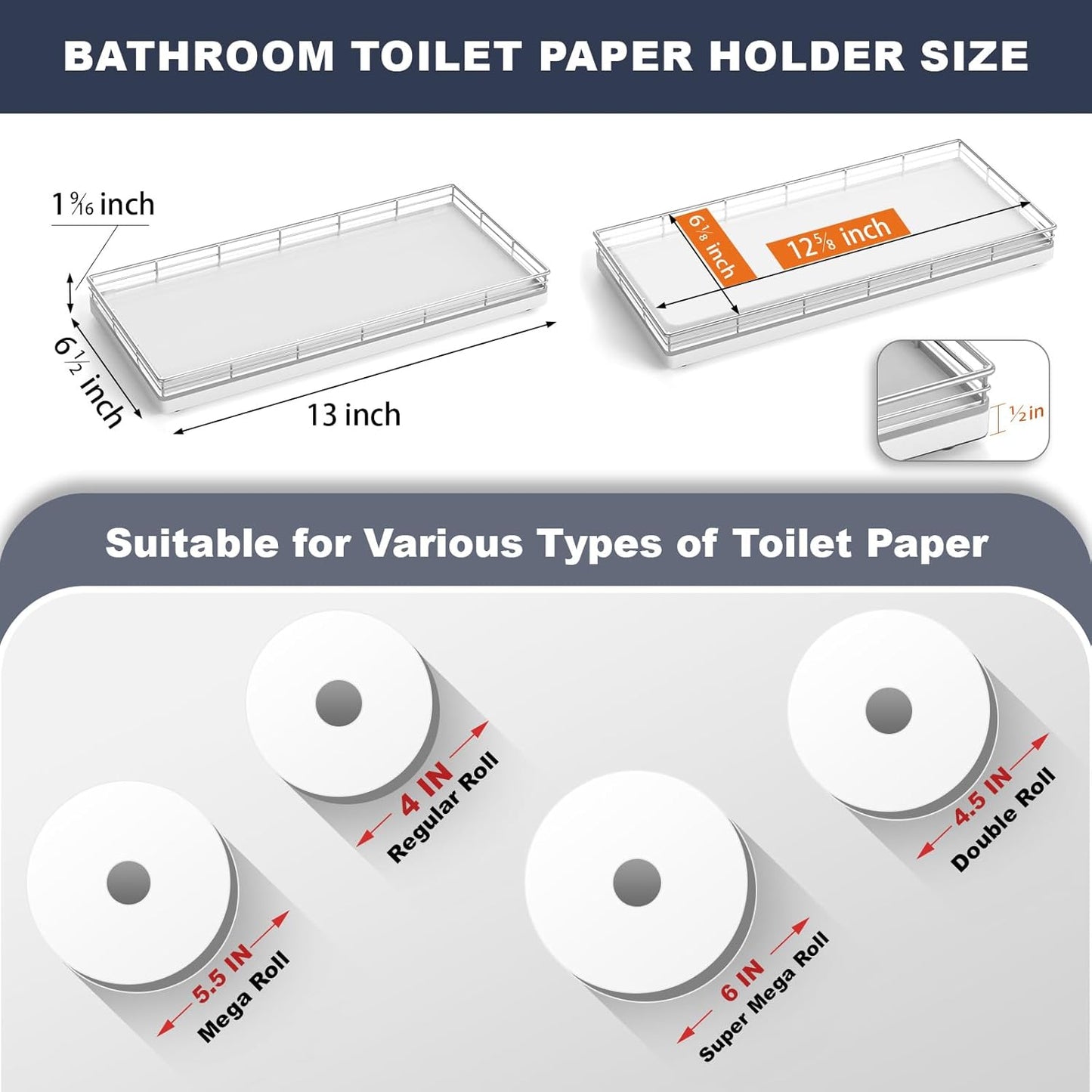 Oak Bathroom Toilet Tank Tray, 13" Wood Back of Toilet Paper Basket Tank Topper Storage, Vanity Tray for Perfume Makeup Candle Toiletry Organizer for Kitchen Coffee Table Silver Tray Decor