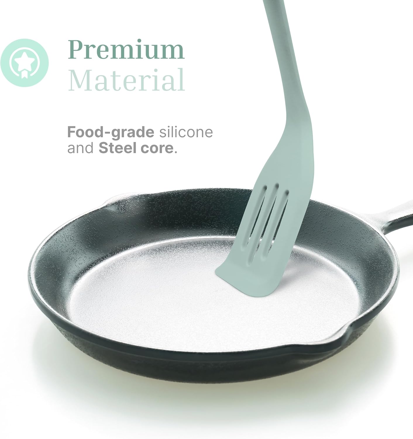 Silicone Slotted Turner Set – 2-Piece Set of Turner Spatulas for Eggs and Pancakes – Kitchen Tools & Accessories with Comfortable Handles, Heat-Resistant Utensils for Cooking and Baking – Pastel Green