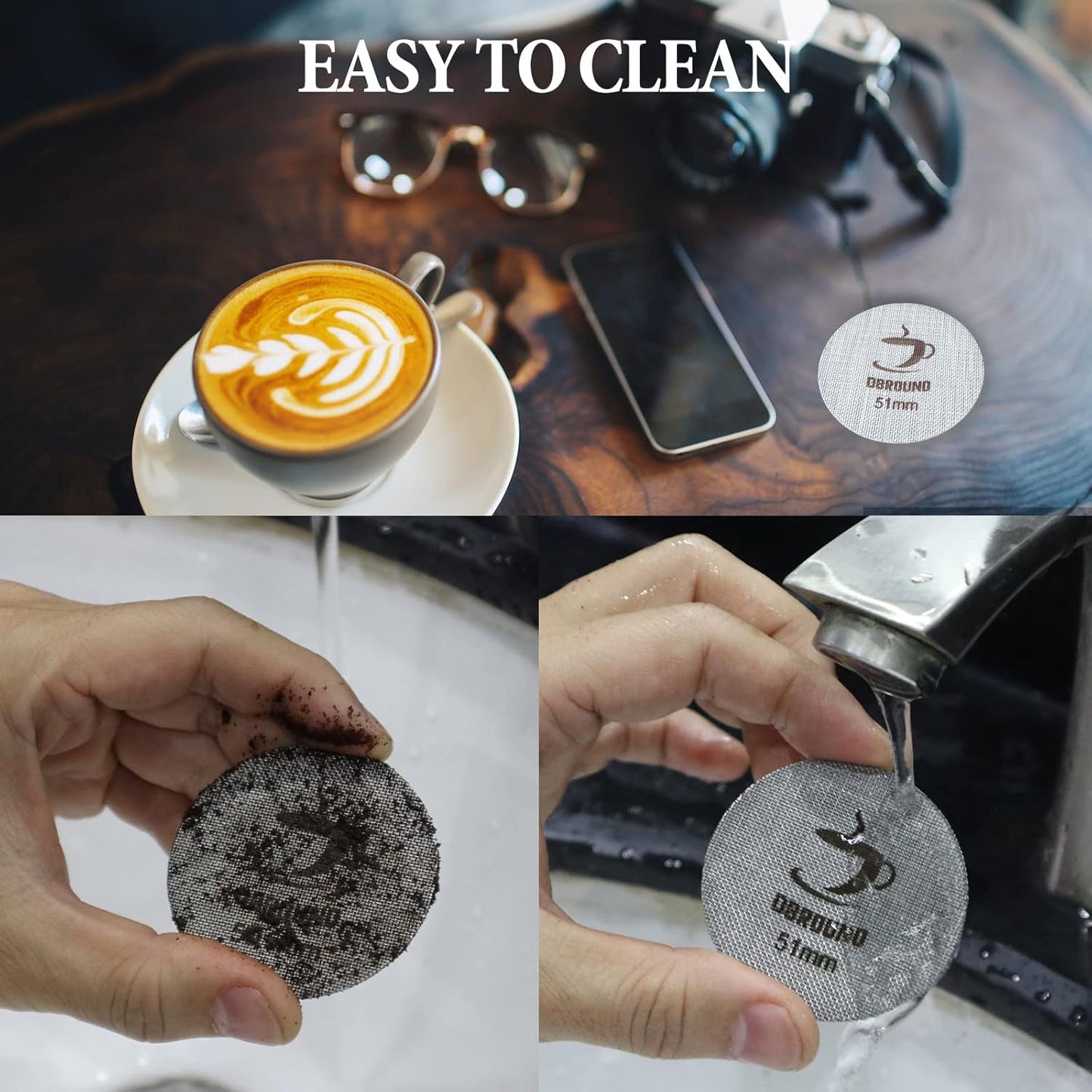 Puck Screen 51mm - 2 Packs Reusable Espresso Puck Screen with Wooden Stand, 316 Stainless Steel Puck Screen for Espresso Portafilter, Professional Tool for Espresso Portafilter Filter Basket