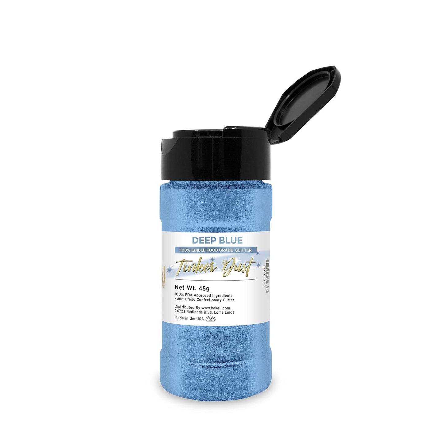 BAKELL Deep Blue Edible Glitter, 45 Grams | TINKER DUST Edible Glitter | KOSHER Certified | 100% Edible Glitter | Cakes, Cupcakes, Cake Pops, Drinks, Dessert Vegan Glitter & Dusts (45g Shaker, Deep Blue)
