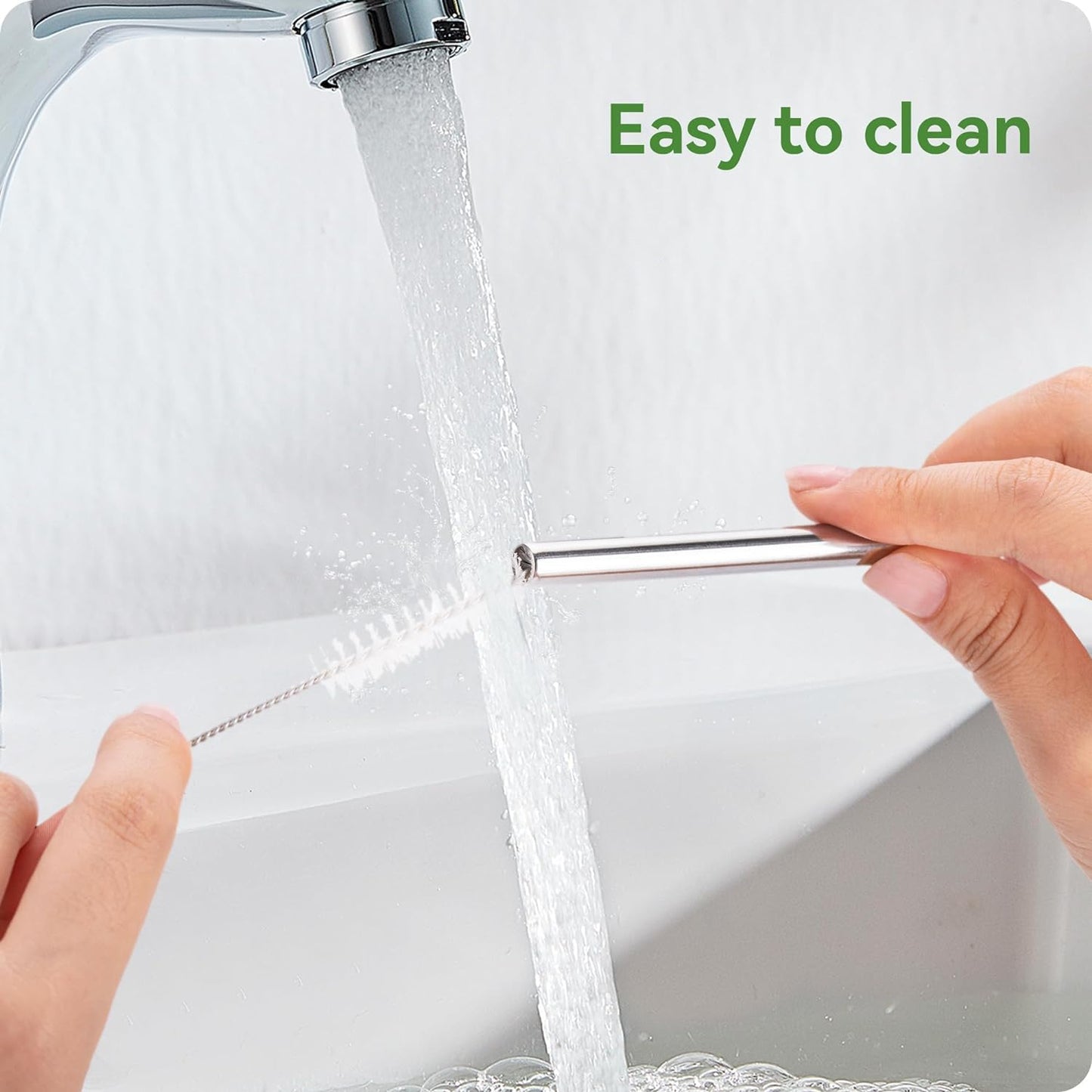 Snowfall 2 Pcs Replacement Metal Straws for Stanley 14 OZ, 20 OZ Tumbler, Stainless Steel Straws with Silicone Tip for 20 OZ Tumbler, Straw Brush (Black)