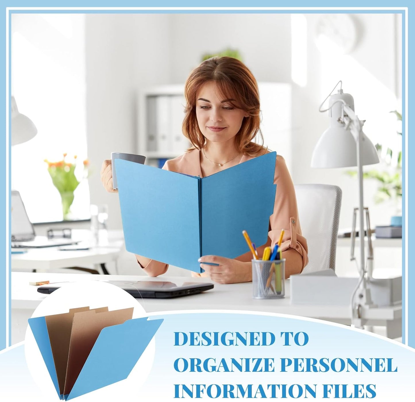 24 Pcs Classification Folders Letter Size, Back to School Supply for Teacher, Student, 2 Pocket Dividers Pressboard File Folder Bulk with 2 Fasteners, 2 in Expanding File Organizer (Blue)