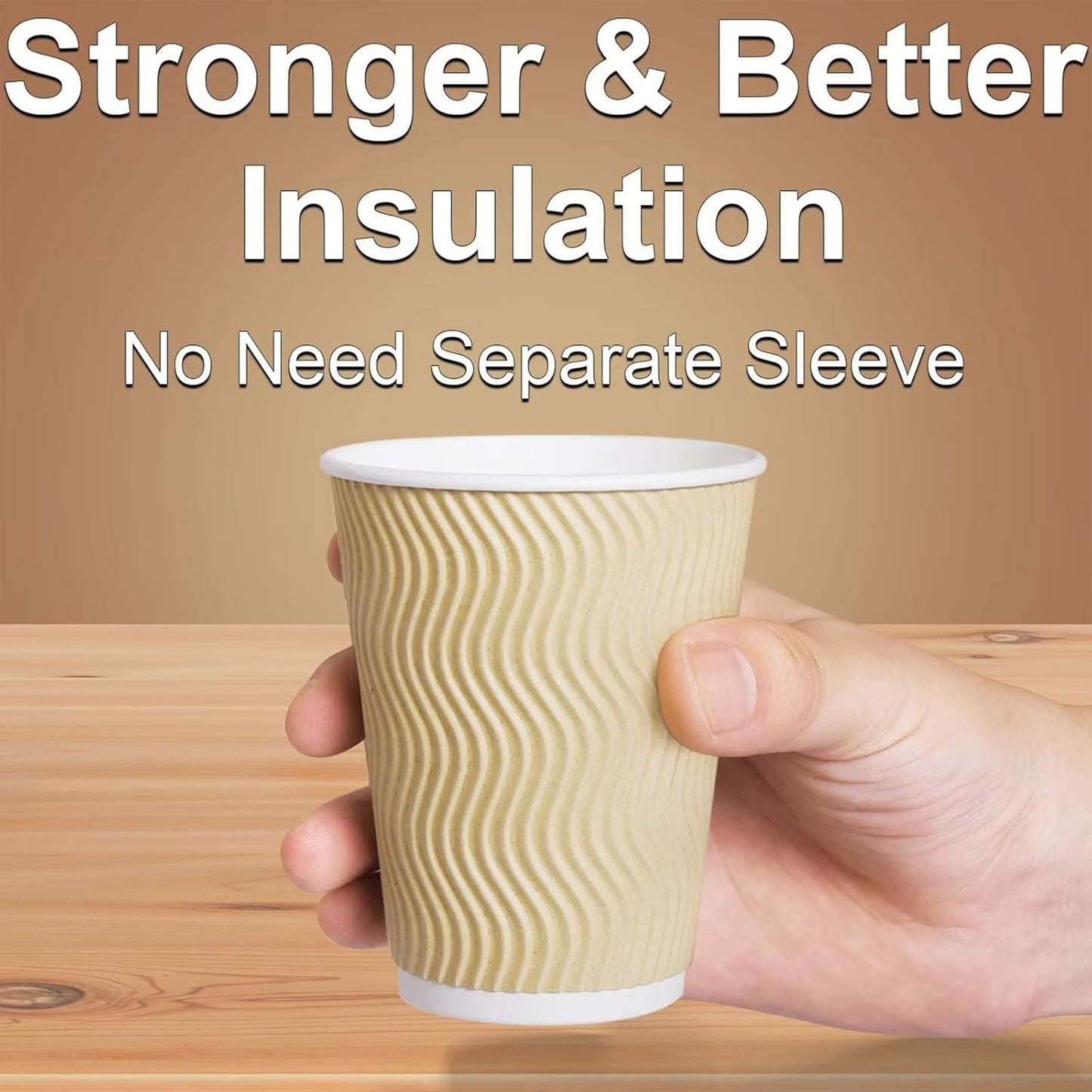 Hot Paper Cups_12 oz Disposable Insulated Corrugated Sleeve Ripple Wall Paper Cup 100 pcs,12oz Cups for Drink,Hot Coffee Cups (Brown)