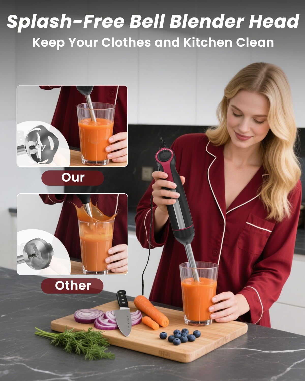 Immersion Blender Handheld 1000W, 3 in 1 Stick Hand Blenders for Kitchen with 20 Variable Speeds & Turbo, 304 Stainless Steel with Electric Whisk & Milk Frother Attachments for Soup, Puree & Emulsion