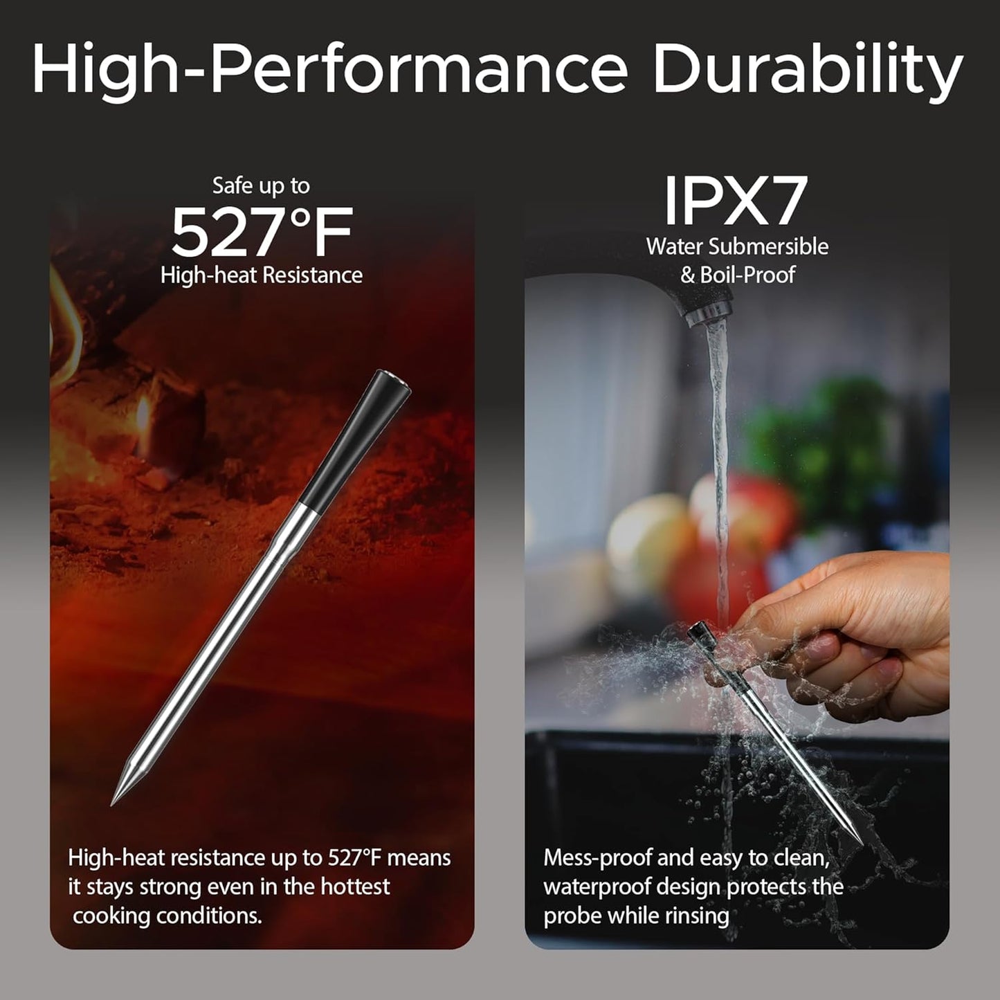 CulinaMeter One: 700FT Wireless Meat Thermometer with LCD Screen, Digital Cooking Food Thermometer for Beef Lamb Turkey, Dual Sensor Measures Internal & Ambient Temp