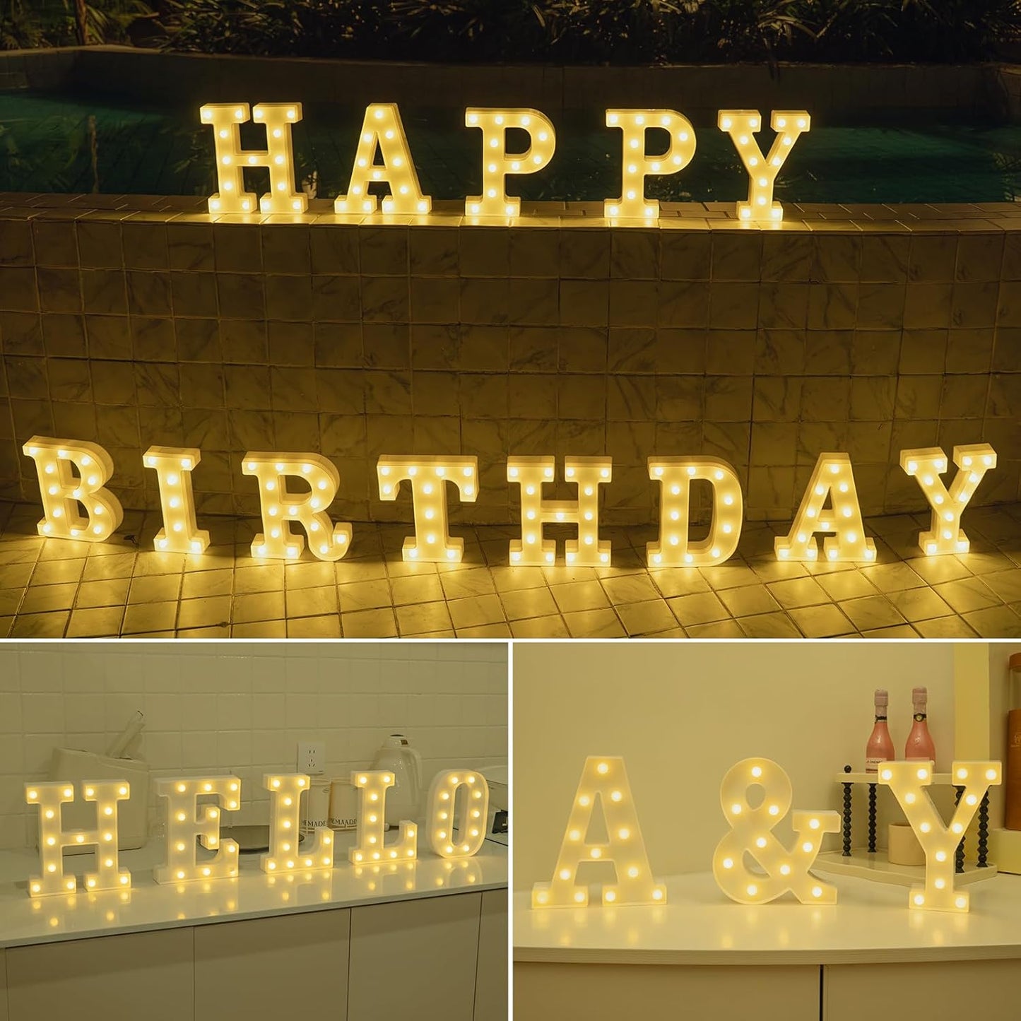 Foaky LED Letter Lights Sign Marquee Light Up Letters Sign for Night Light Wedding/Birthday Party Battery Powered Christmas Lamp Home Bar Decoration(N)
