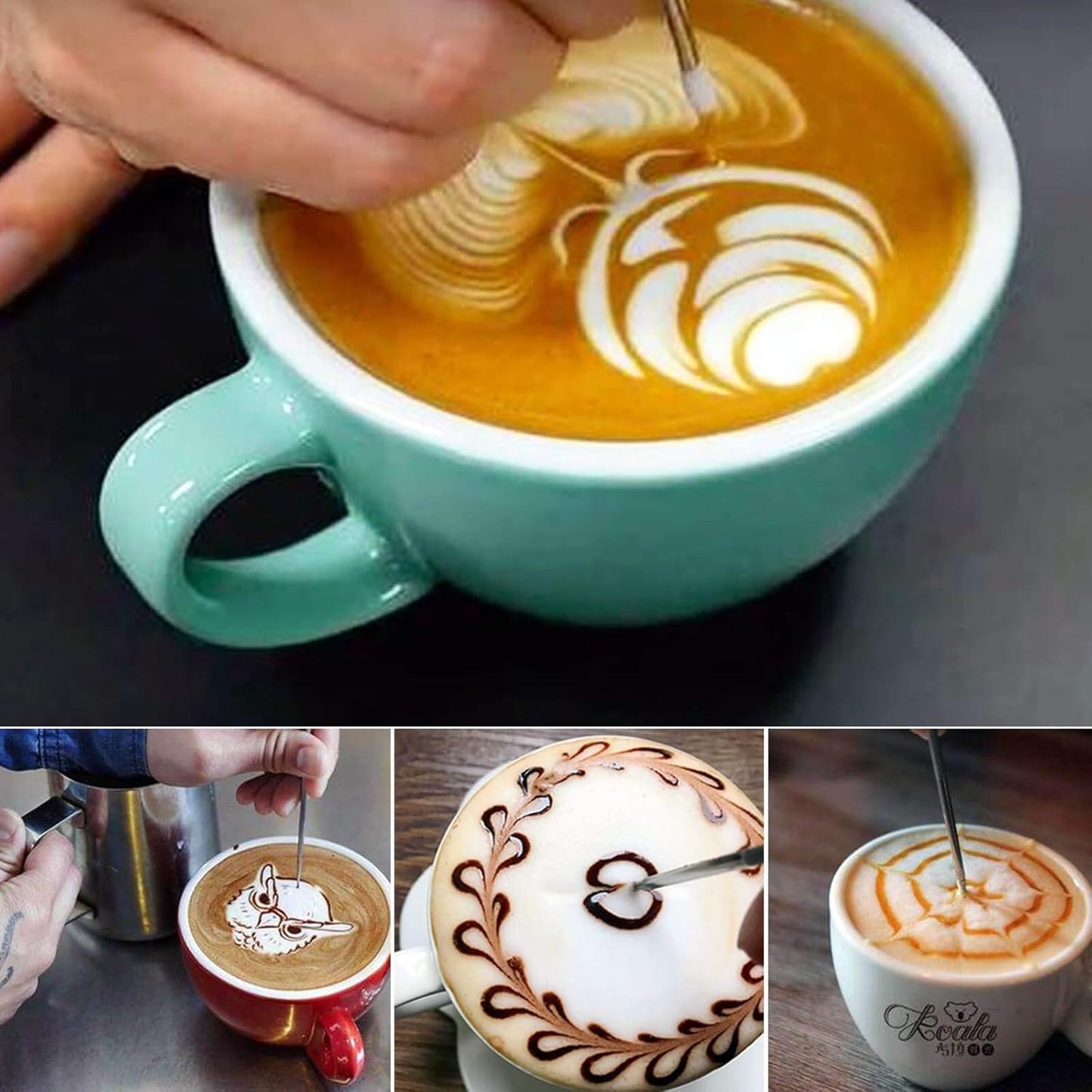 Milk Frothing Pitcher 12oz, Espresso Steaming Pitchers 350ml, Frother cup, Coffee Cappuccino Latte Art,304 Stainless Steel Jug with Decorating Art Pen