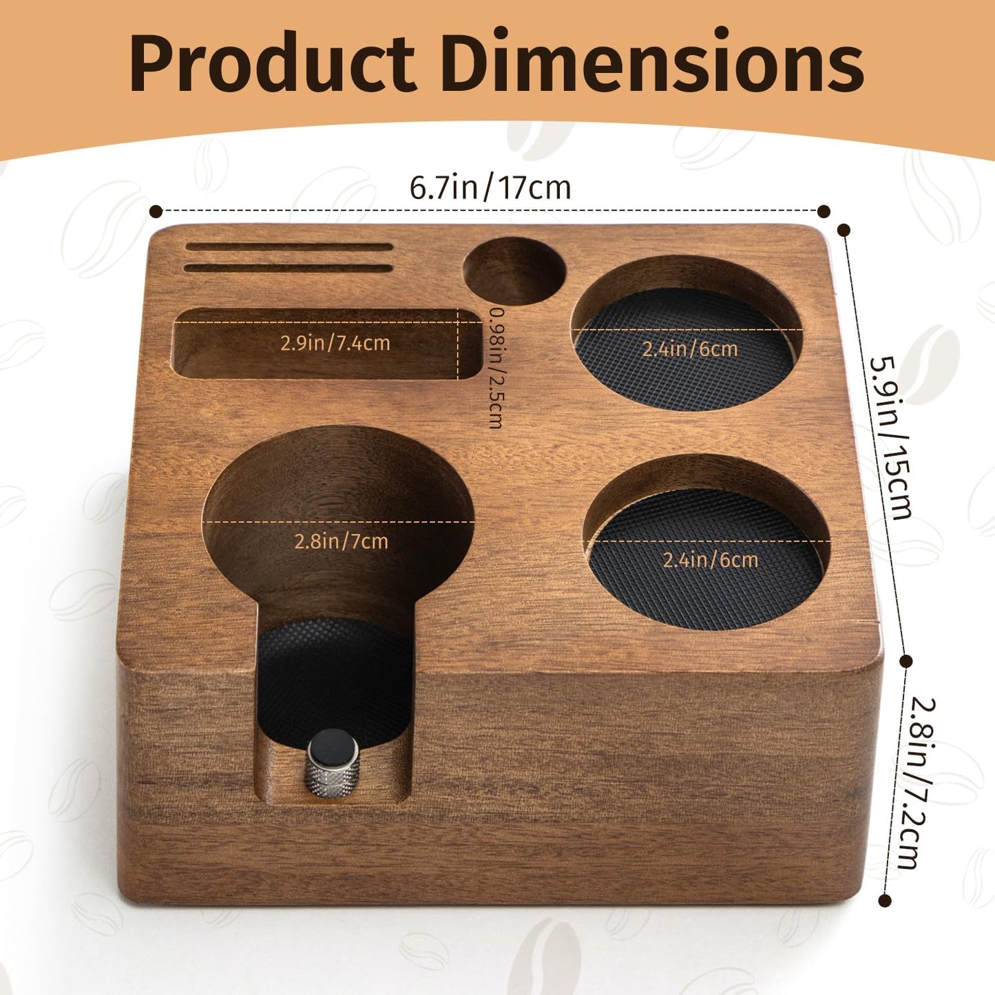 Espresso Tamping Station 54mm, Walnut Portafilter Holder, Espresso Organizer Station, Espresso Machine Accessories, Distributor Slot and Multi Accessory Storage